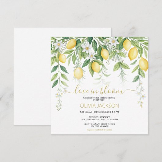 Citroenbloesem bruidsdouche uitnodiging (Voorkant / Achterkant)
