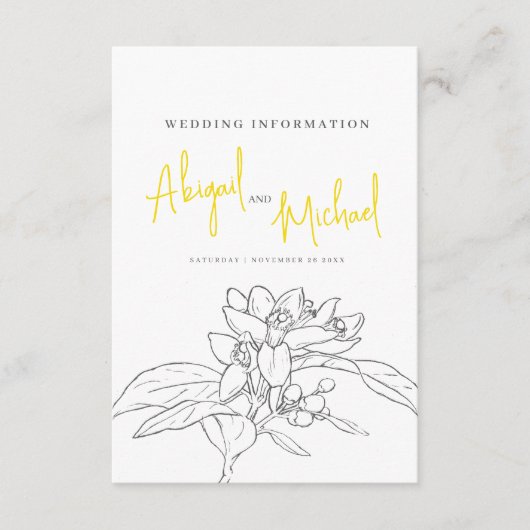 Citroenbloesem bruiloft gast informatie informatiekaartje (Voorkant)