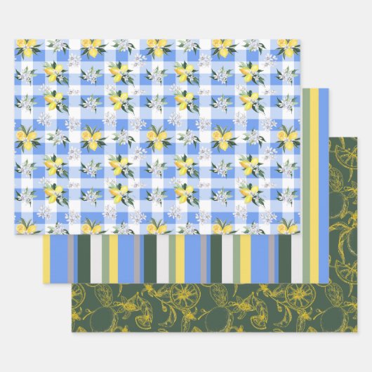 Citroenbloesem en coördinerende strepen inpakpapier vel (Set)