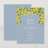 Citroenbloesem Groenigheid Stofblauw Bruidsfeest Aankondigingskaart (Voorkant / Achterkant)