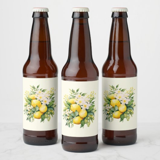 Citroenboeket met witte bloesems bier etiket (Flessen)