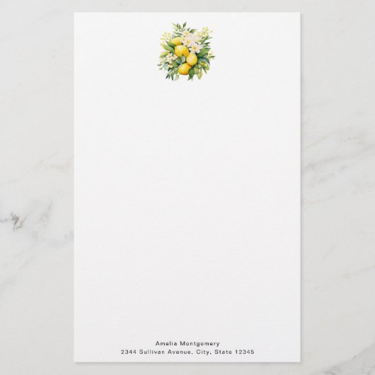 Citroenboeket met witte bloesems briefpapier (Voorkant)