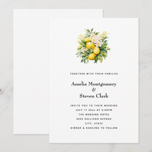 Citroenboeket met witte bloesems bruiloft kaart (Voorkant / Achterkant)