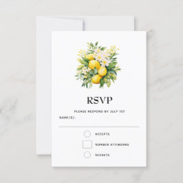 Citroenboeket met witte bloesems Bruiloft RSVP Kaartje