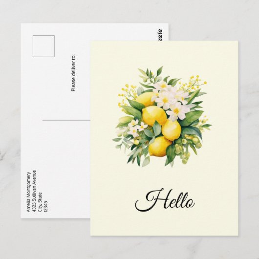 Citroenboeket met Witte Bloesems Hallo Briefkaart (Voorkant / Achterkant)