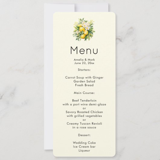 Citroenboeket met witte bloesems Menu Kaart (Voorkant)