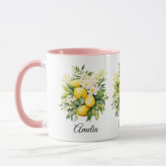 Citroenboeket met witte bloesems mok (Links)