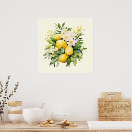 Citroenboeket met witte bloesems poster (Keuken)