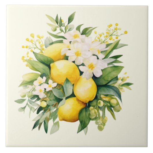 Citroenboeket met witte bloesems tegeltje (Voorkant)