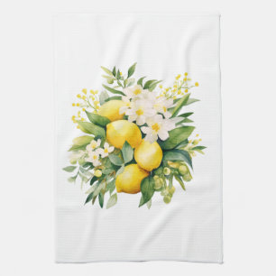 Citroenboeket met witte bloesems theedoek