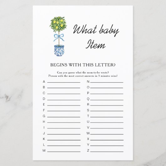 Citroenboom Baby shower Spel (Voorkant)