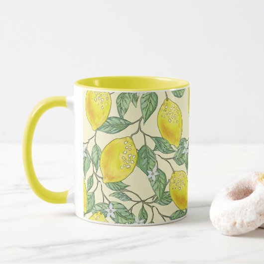 citroenboom Citrus Fruit Pattern Mok (Met donut)