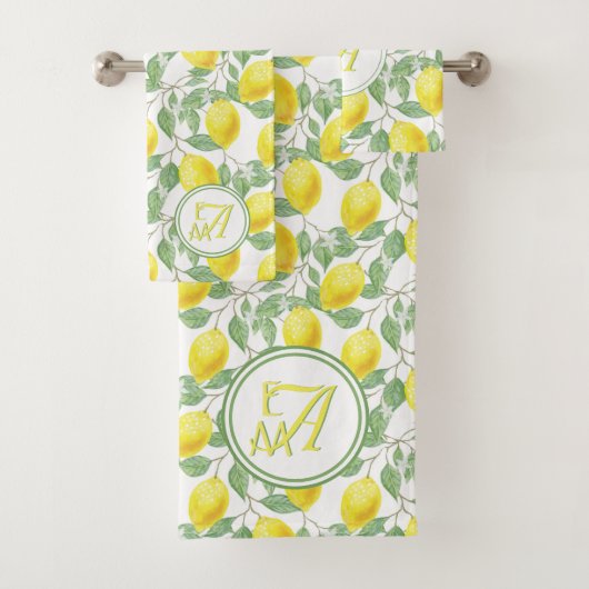 Citroenboom Geborduurd Bloempatroon Geel Groen Dec Bad Handdoek (Insitu)