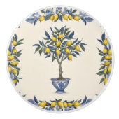 Citroenboom in blauwe en witte pot citroenen keramische knop (Voorkant)