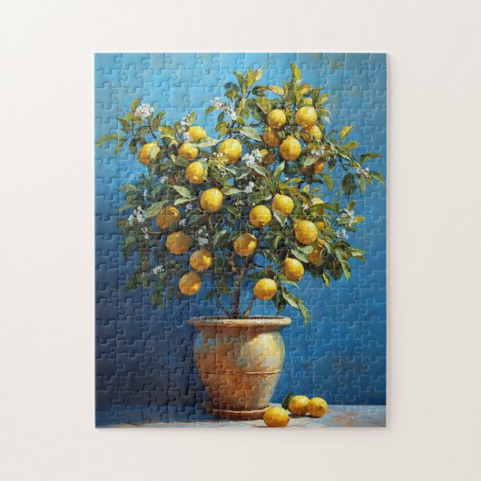 Citroenboom in kleipot met bloesems legpuzzel (Verticaal)