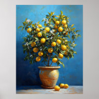 Citroenboom in kleipot met bloesems