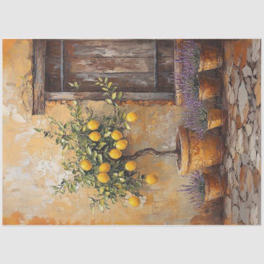 Citroenboom Lavendel Tuinschilderij Decoupage Tissuepapier (Voorkant)