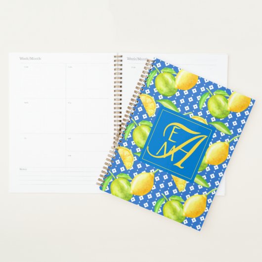 Citroenboom Oceaanblauw MONOGRAM Pasgetrouwden Tro Planner (Display)
