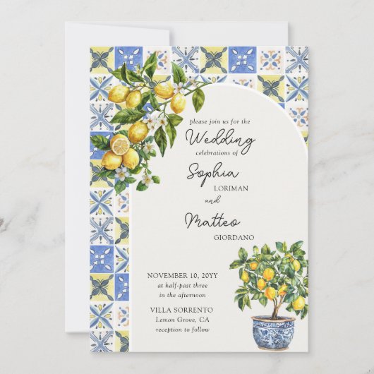 Citroenboomgaard rustieke mediterrane boog bruilof kaart (Voorkant)