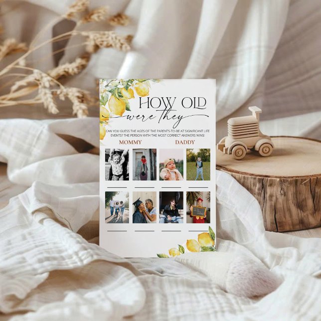 Citroencitrus Hoe oud waren ze Baby shower spel (Creator heeft geüpload)