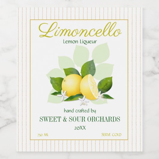 Citroencitrusvrucht Limoncello Wijn Etiket (Enkel label)