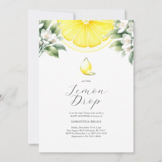 Citroendruppel Thema Baby Douche Uitnodigingen (Voorkant)