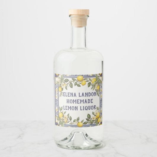 Citroenen Aangepaste Naam Limoncello Citroenlikeu Likeurfles Etiket (Voorkant)