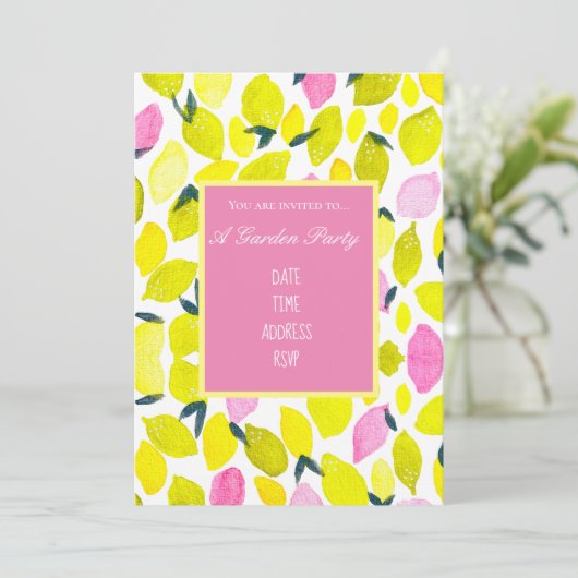 Citroenen aquarel modern ontwerp tuinfeest kaart (Staand voorkant)