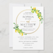 Citroenen Azure Summer Greenery Gold Lijst Wedding Kaart (Voorkant)