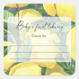 Citroenen - Baby Shower-boekplaat, boeken voor bab Vierkante Sticker