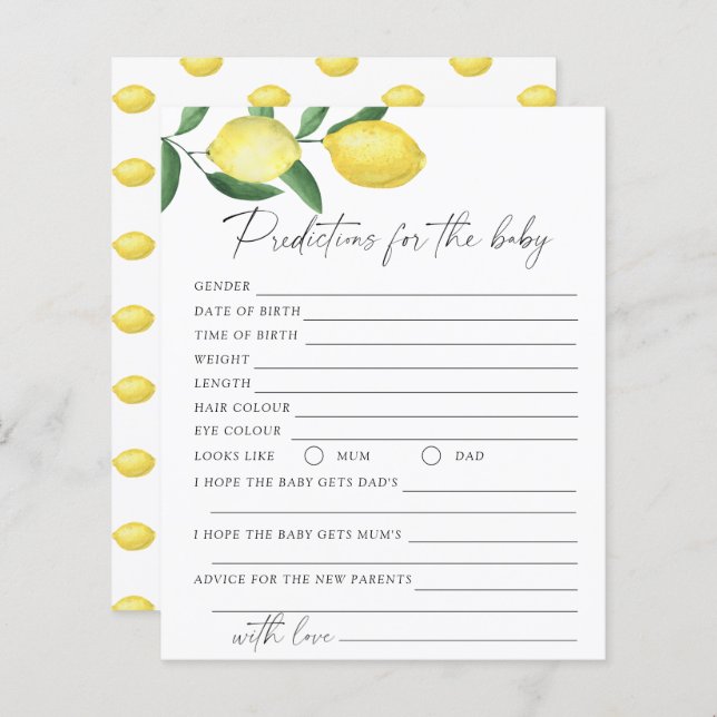 Citroenen - Baby voorspellingen en advies (Voorkant / Achterkant)