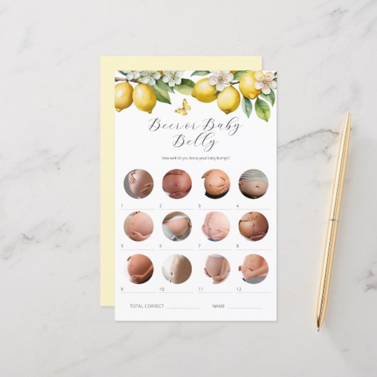 Citroenen Bier of Baby Belly Baby shower Spel (Voorkant / Achterkant in situ)