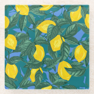 Citroenen, bladeren: citrus tropisch patroon. glazen onderzetter