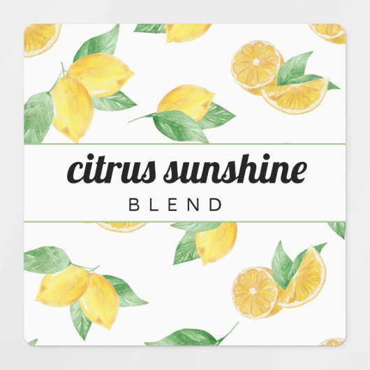 Citroenen & bladeren Etherische olie Roller Flesse Labels (Design 1)