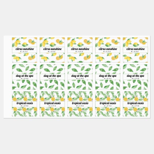 Citroenen & bladeren Etherische olie Roller Flesse Labels (Vel)