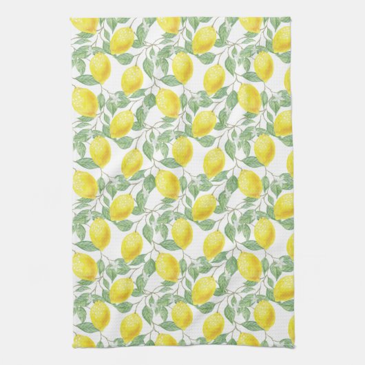 Citroenen & bladeren Fruit Waterverf Pattern Kitch Theedoek (Verticaal)