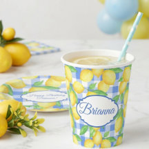 Citroenen & Blauw Gingham Gepersonaliseerd Glas