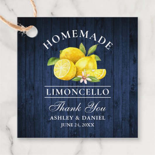 Citroenen Blauw Hout Limoncello Bedankt Vierkant T Bedankjes Labels (Voorkant)