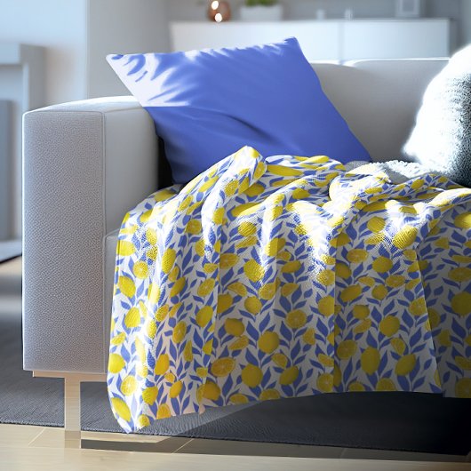 Citroenen Blauw Mediterraan Fleece Deken