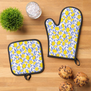 Citroenen Blauw Mediterraan Ovenwant & Pannenlap Set