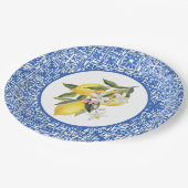 Citroenen & Blauw Mediterraan tegel-huwelijksdouch Papieren Bordje (Gekanteld)