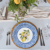 Citroenen & Blauw Mediterraan Tegel Trouw Bruiloft Papieren Bordje