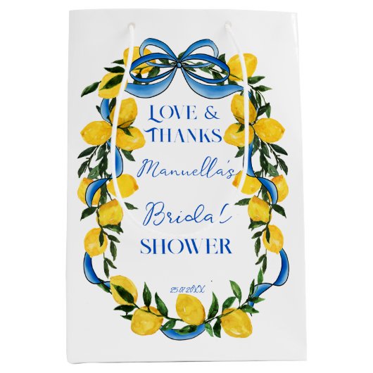 Citroenen blauw strikje lint vrijgezellenfeest gun medium cadeauzakje (Voorkant)