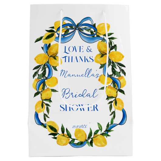 Citroenen blauw strikje lint vrijgezellenfeest gun medium cadeauzakje (Achterkant)