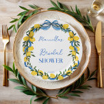 Citroenen blauw strikje lint vrijgezellenfeest mon papieren bordje<br><div class="desc">Citroenen blauw strik lint coquette vrijgezellenfeest gepersonaliseerde papier borden sjabloon,  citrus citroenen blauw en geel vrijgezellenfeest monogrammen papier borden sjabloon; zomerse vrijgezellenfeest partij borden,  gepersonaliseerde Italiaans citroenen gepersonaliseerde tafeldecor</div>