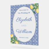 Citroenen blauw tegels bruiloft welkom teken 3 acryl bord (Hoek)