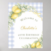 Citroenen blauwe gingham boog tuin verjaardag welk poster (Voorkant)