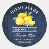 Citroenen Blauwe Houten Huwelijk Bedankt Limoncell Ronde Sticker (Voorkant)