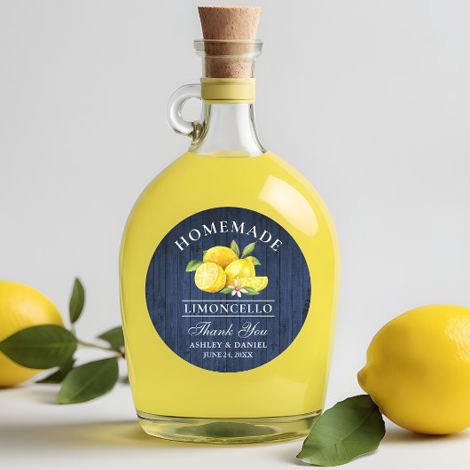 Citroenen Blauwe Houten Huwelijk Bedankt Limoncell Ronde Sticker