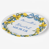 Citroenen blauwe lint bruiloftsfeest gemerkt papieren bordje (Gekanteld)